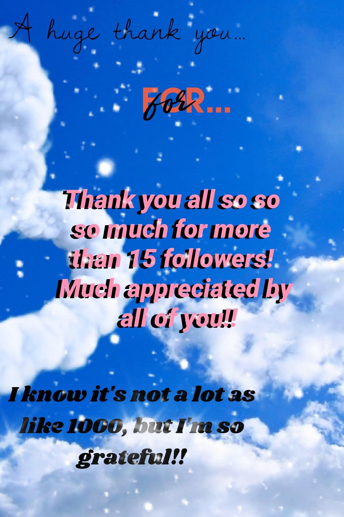 Thank you all so much for more than 15 followers!! 🥳 I appreciate it so much and I'm really thankful for it. 💞  