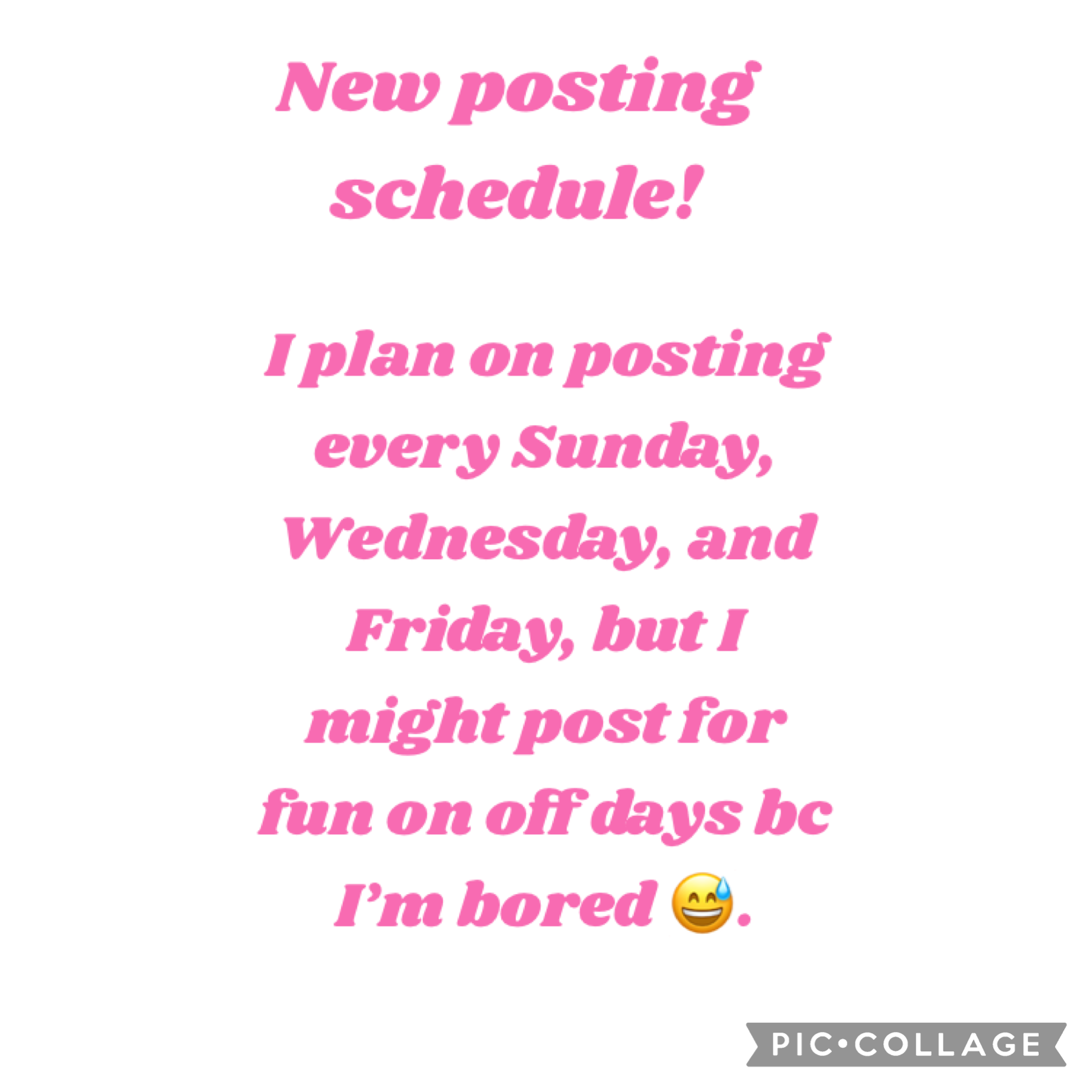 💅Tappyy💅
Don’t have much to say today 😅. But yeah, this is my new schedule! Like I said I might end up posting extra some weeks, but this is the minimum. 
Stay positive xoxo,
Pink-Petals