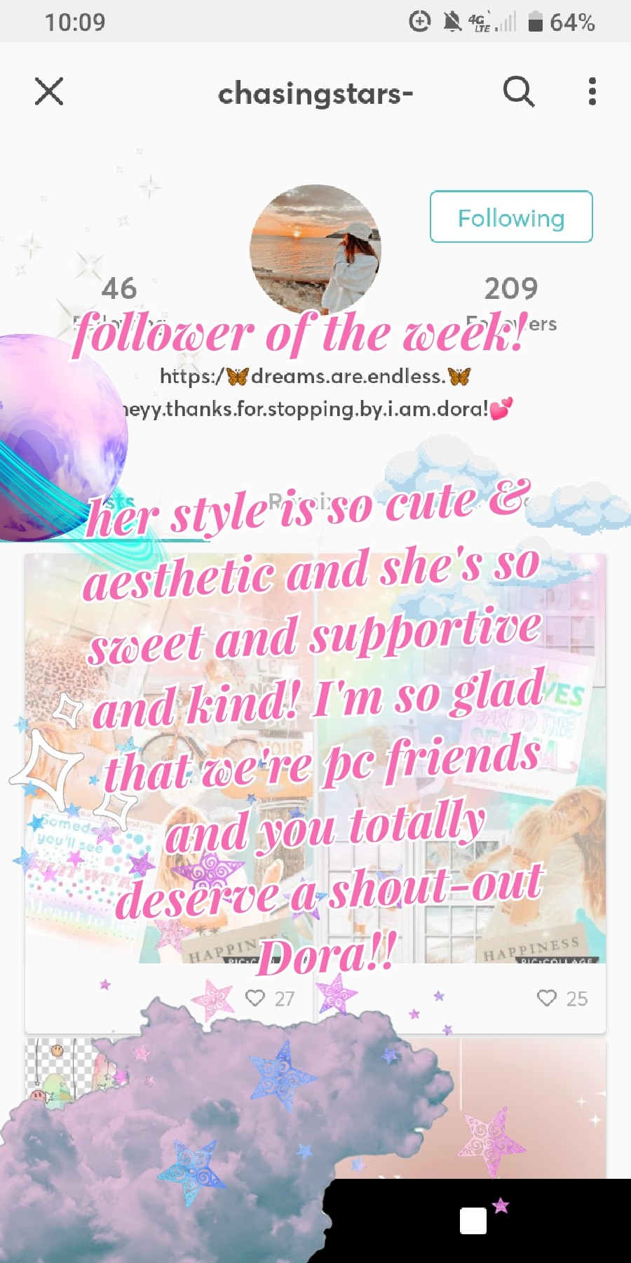 🌟 Follower of the week, ChasingStars- ! 🌟
This is sorta late, and I have not been keeping up with follow of the week or the month, but I will keep trying to stay on schedule! But anyways give Dora a follow! ilya! good night! •1/6/22• 