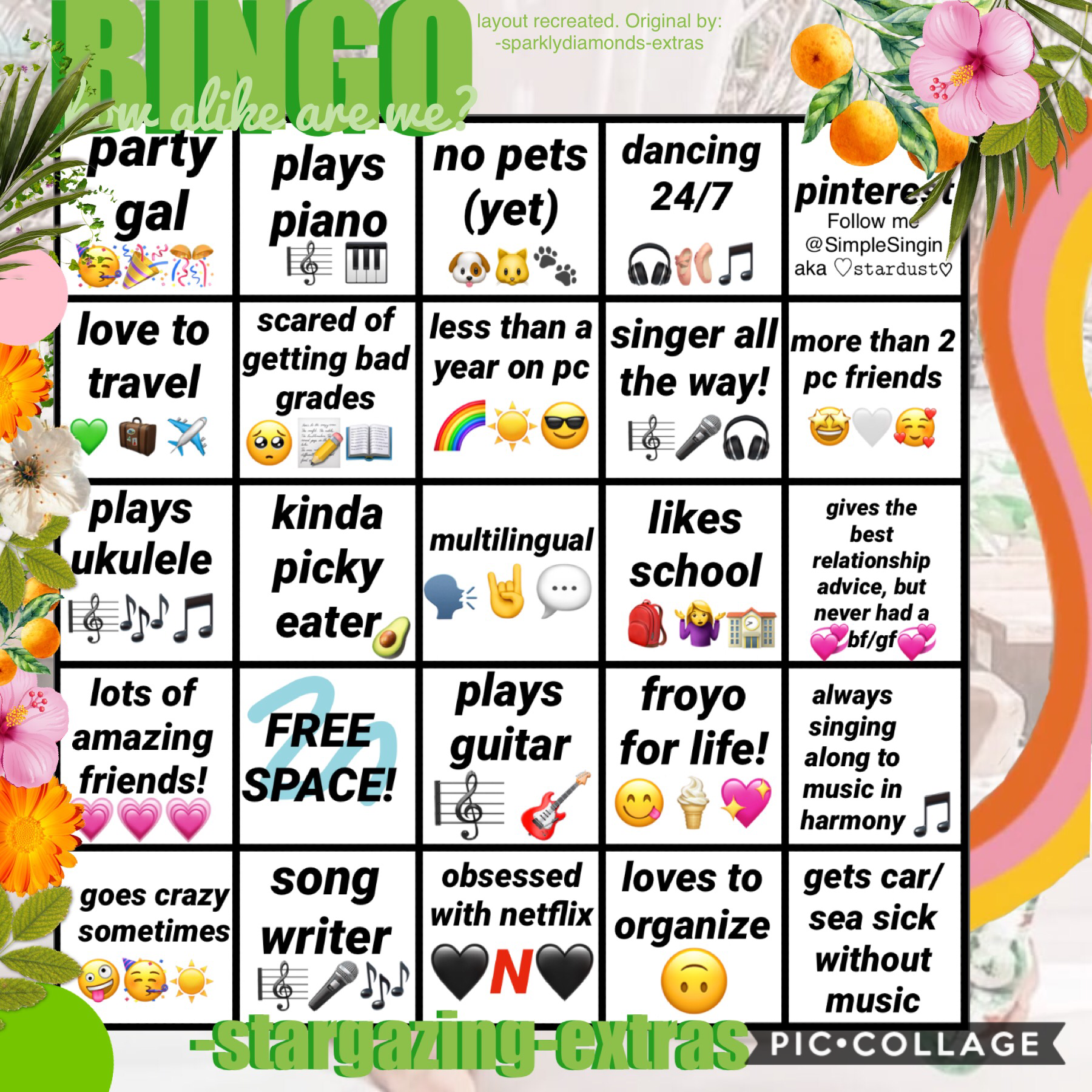 💚t a p💚
I’ve seen a lot of these lately, I wanted to try it out!🌴Full credit to @-sparklydiamonds-extras for the layout (I recreated it)🌿 I will do some more of these, like favorite songs, foods, etc.🌵  tysm for 200!🍃 also, the pngs I used for this are Co