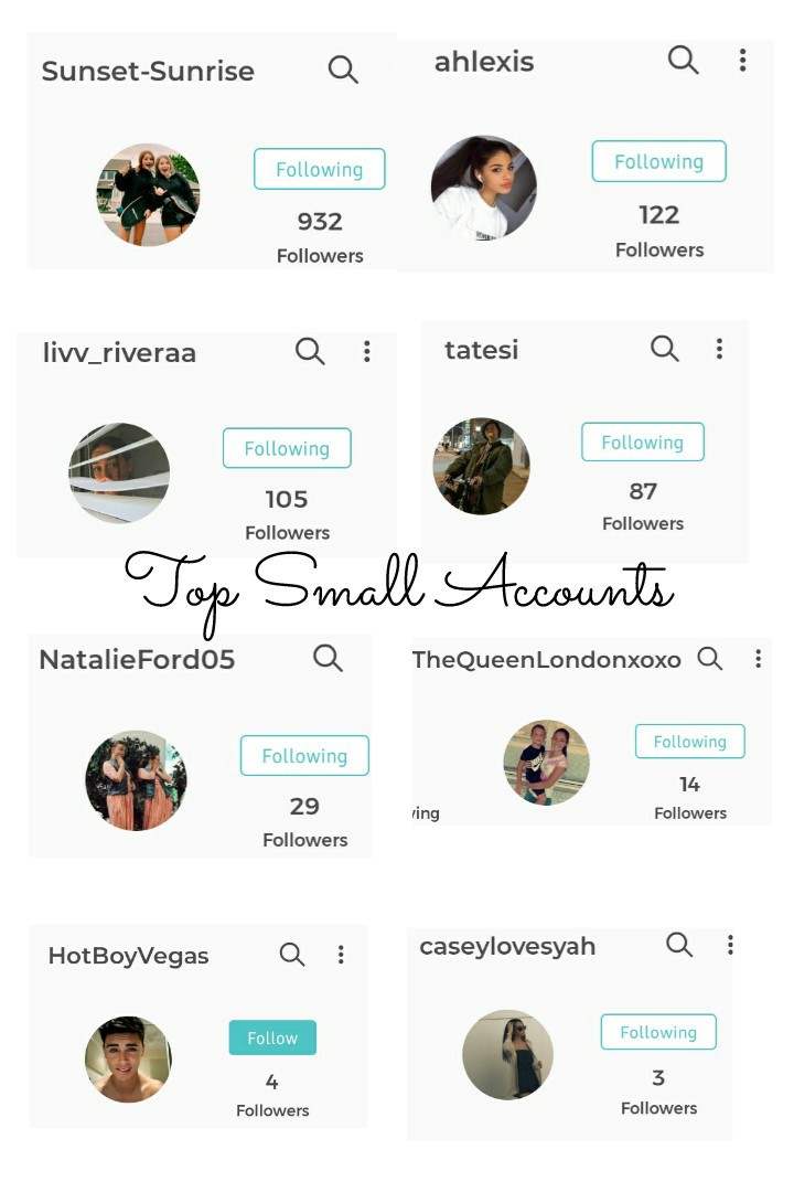 Top Small Accounts go follow them or don't follow me! Lol. I'm being serious, they need to grow! ❤❣👍🏻
