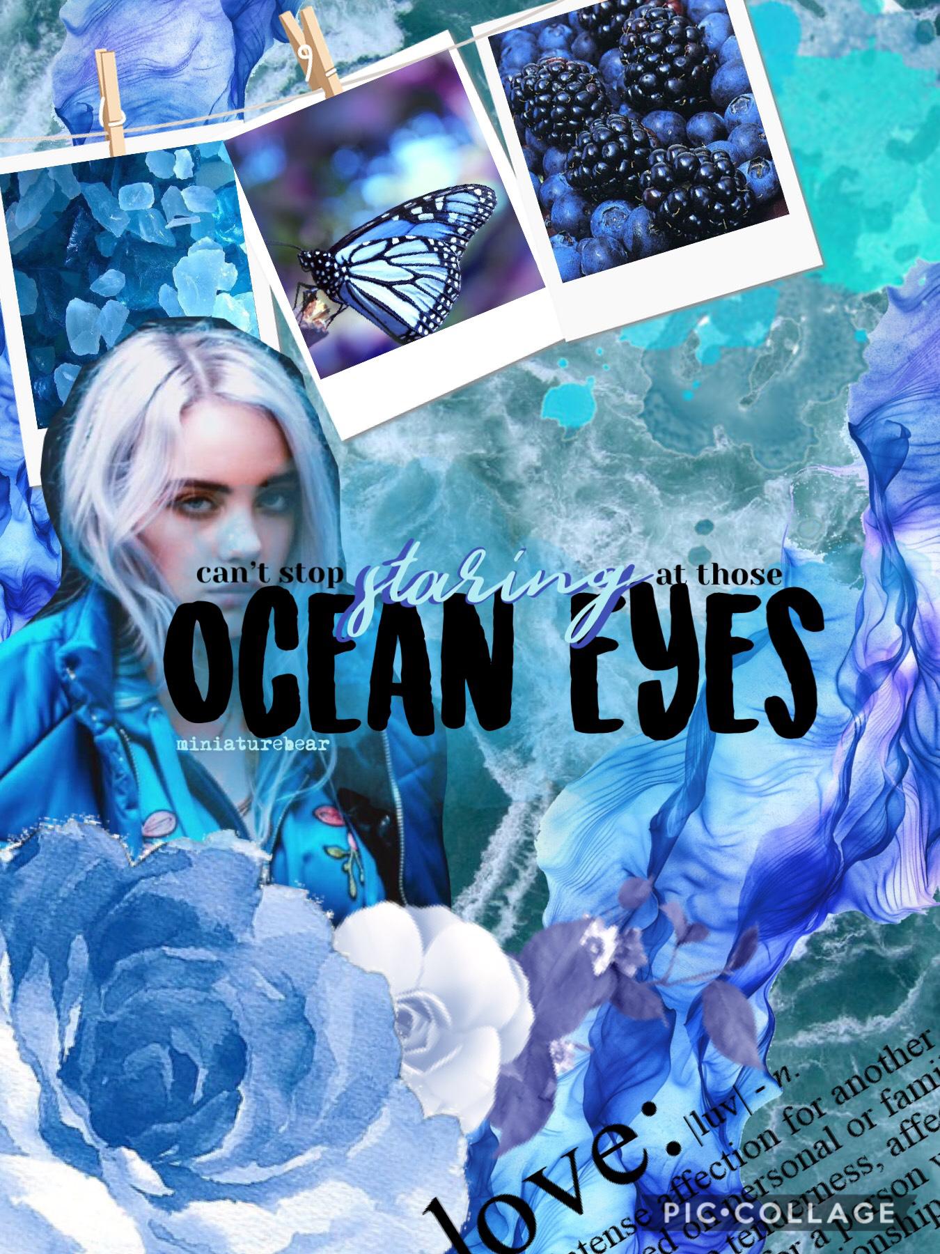 From “Ocean Eyes” by Billie Eilish. Hey guys! I know its been a while since I’ve posted. School has been stressful lately. But I’m trying this new style of collages. Lmk what you think about it! 