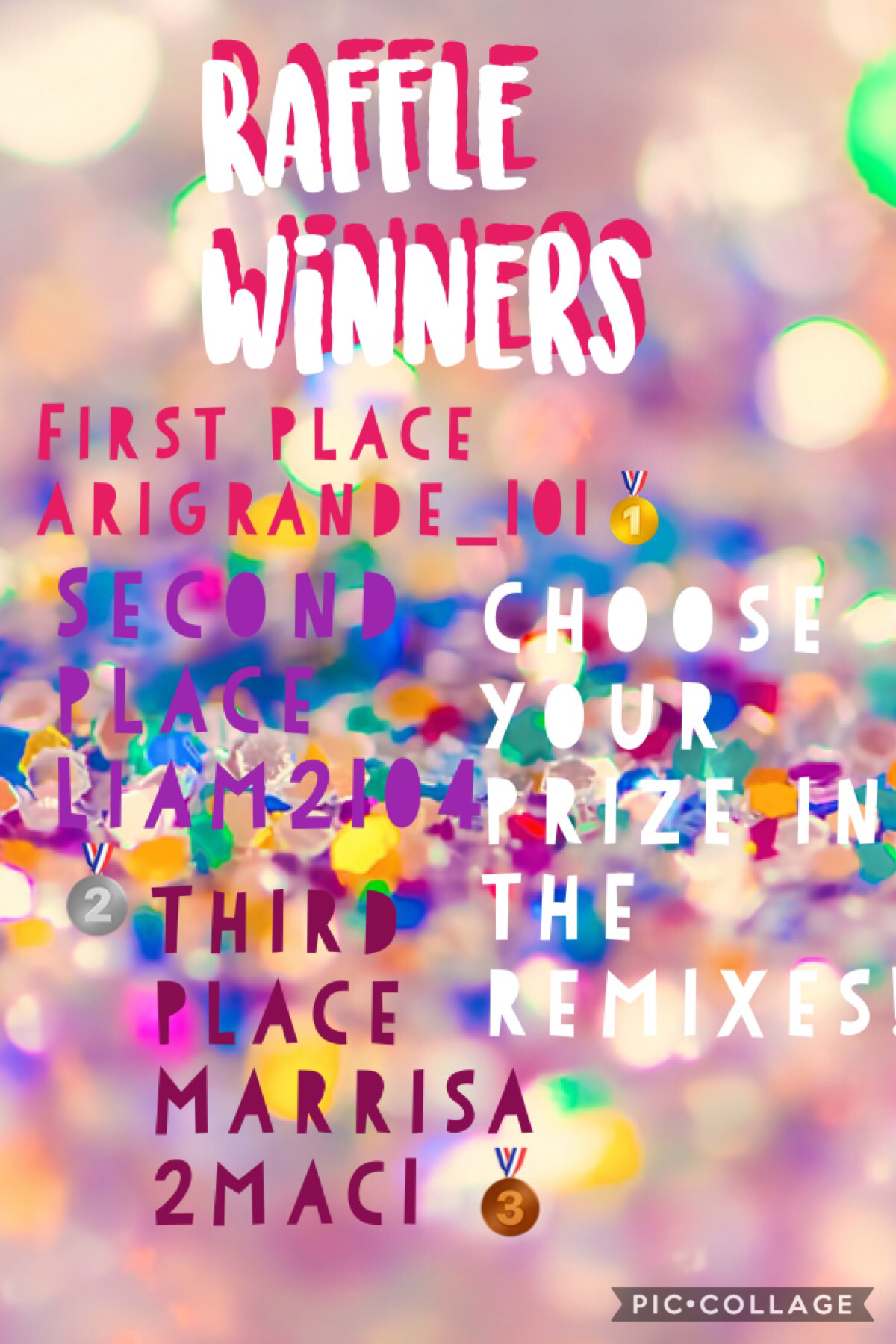Congrats everyone who won to make it fair I let my cat decide who won first place then I raffled the other 2 also prizes are in remixes so choose which prize you want!!!!