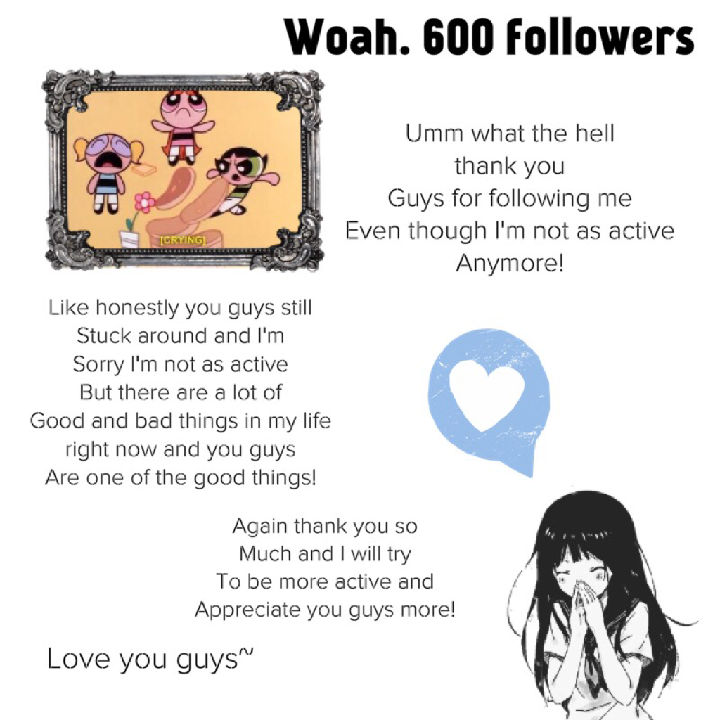 Guys thank you so much it's such an honour to get this far on the app and I love you all ☆〜（ゝ。∂）