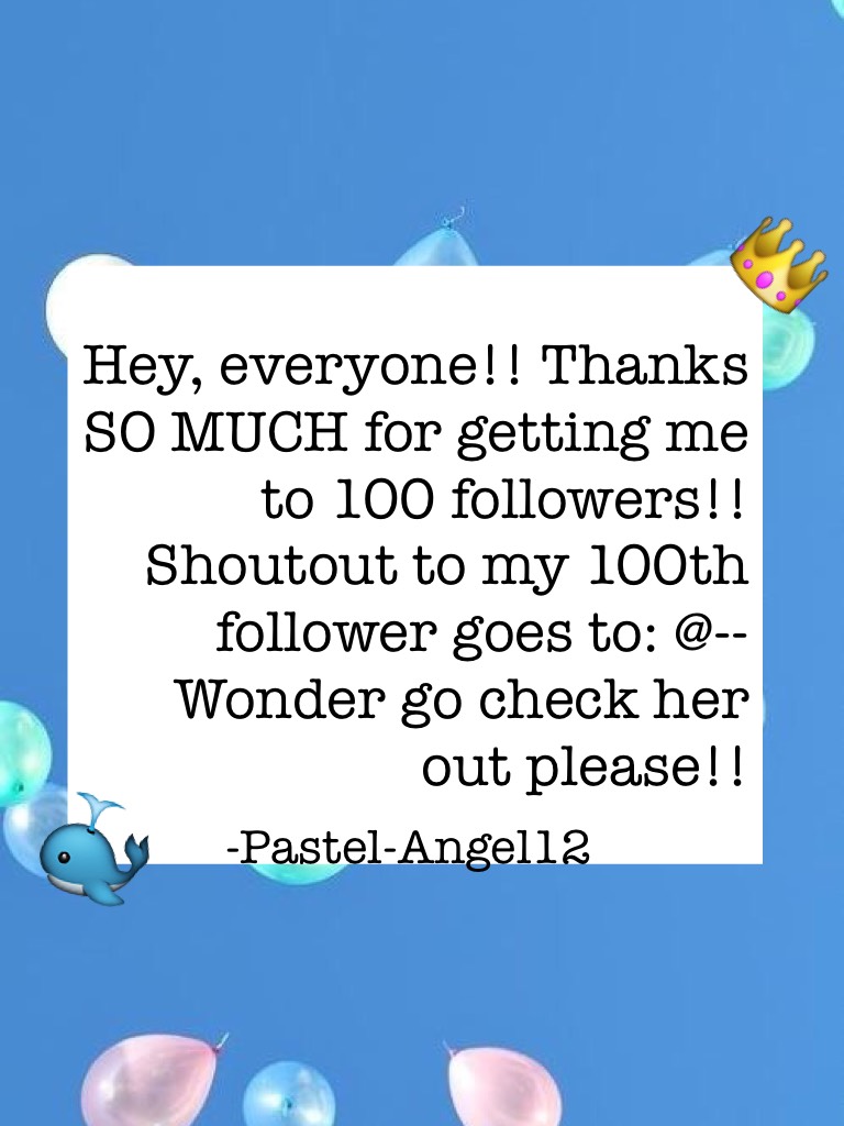 💗CLICK💗


Hey, everyone!! Thanks SO MUCH for getting me to 100 followers!! Shoutout to my 100th follower goes to: @--Wonder go check her out please!! 😘💗😍✝️🍪🍭