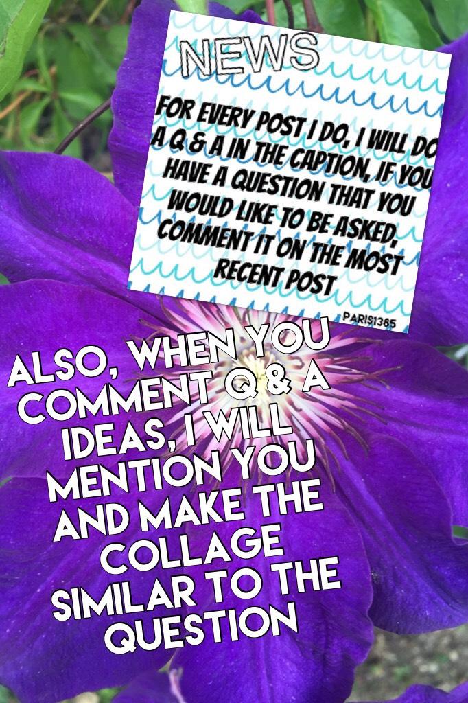 Also, when you comment Q & A ideas, I will mention you and make the collage similar to the question 