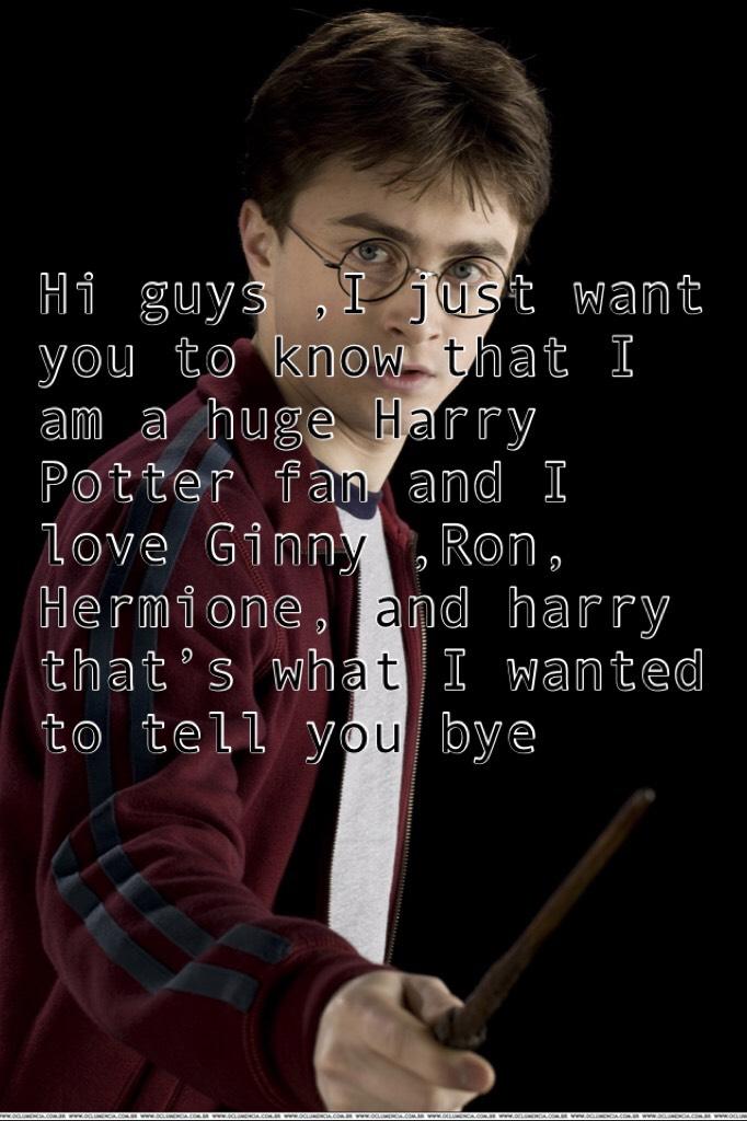 Hi guys ,I just want you to know that I am a huge Harry Potter fan and I love Ginny ,Ron, Hermione, and harry that’s what I wanted to tell you bye