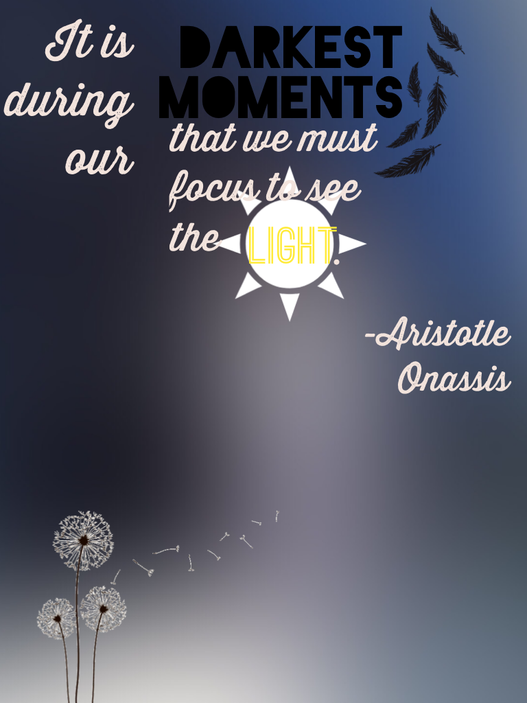 "It is during our darkest moments that we must focus to see the light." -Aristotle Onassis