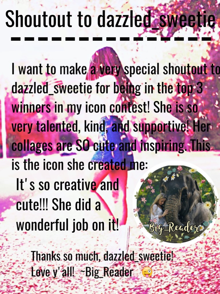 Shoutout to dazzled_sweetie for coming in 3rd place in my icon contest!! Congrats, congrats, congrats!! Please follow her! She's super sweet!