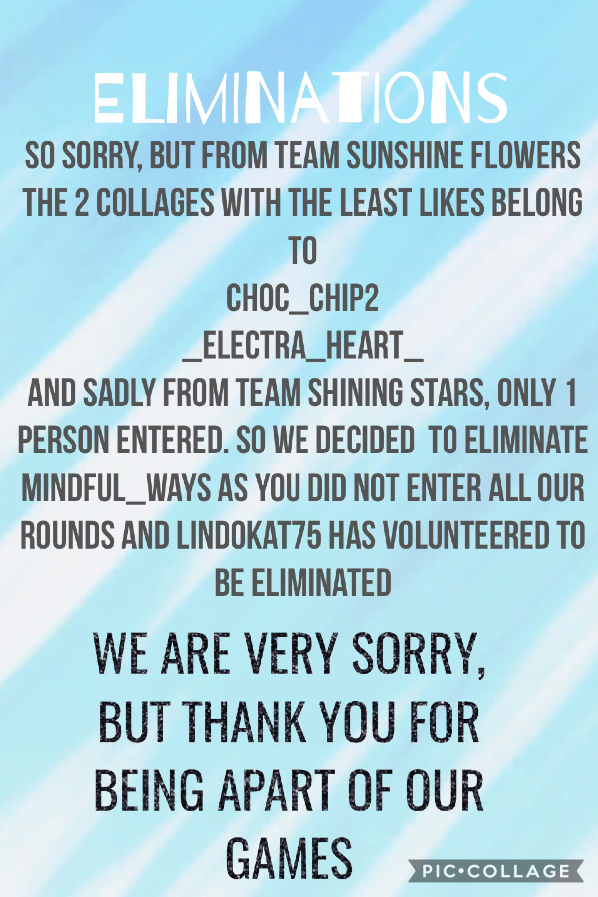 eliminations. so sorry. round 5 posting now!