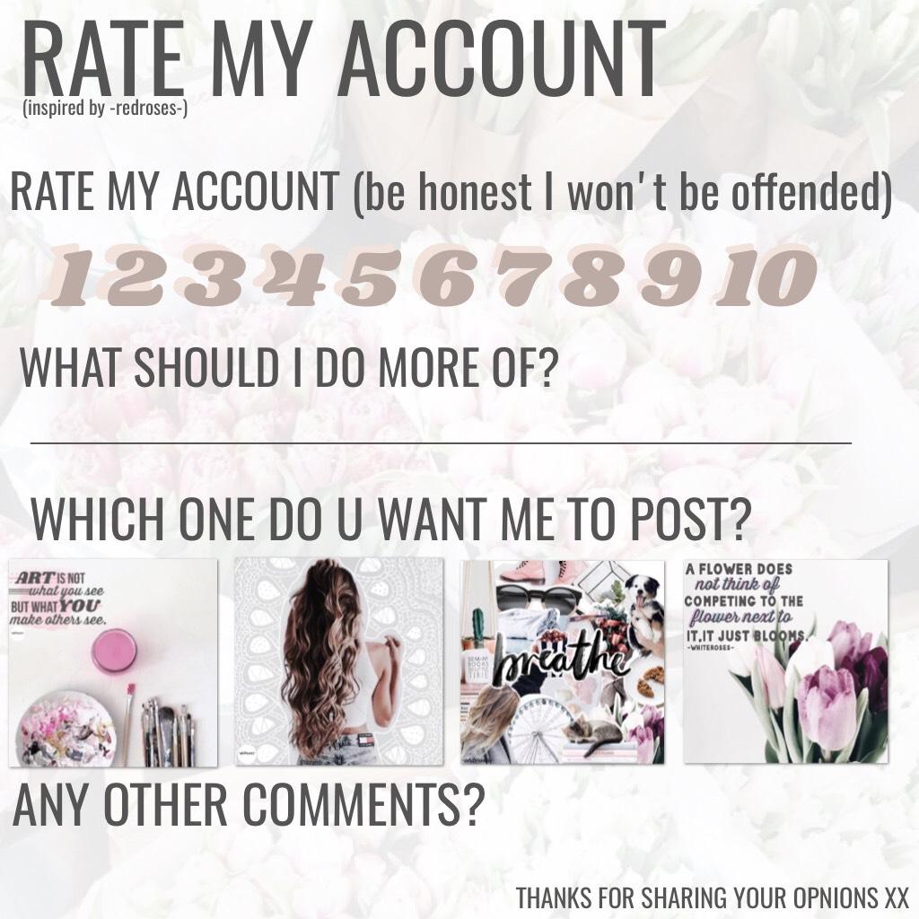 RATE MY ACCOUNT! Please be honest I promise I won't be offended even if u guys rate my acc a 1.