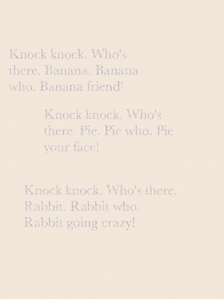 Knock knock. Who's there. Rabbit. Rabbit who. Rabbit going crazy!