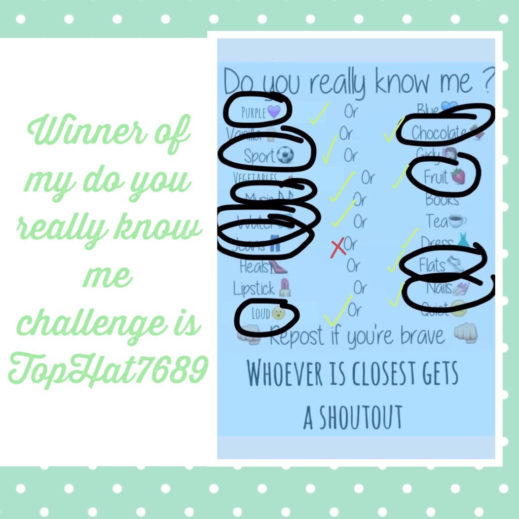 Winner of my do you really know me challenge is TopHat7689