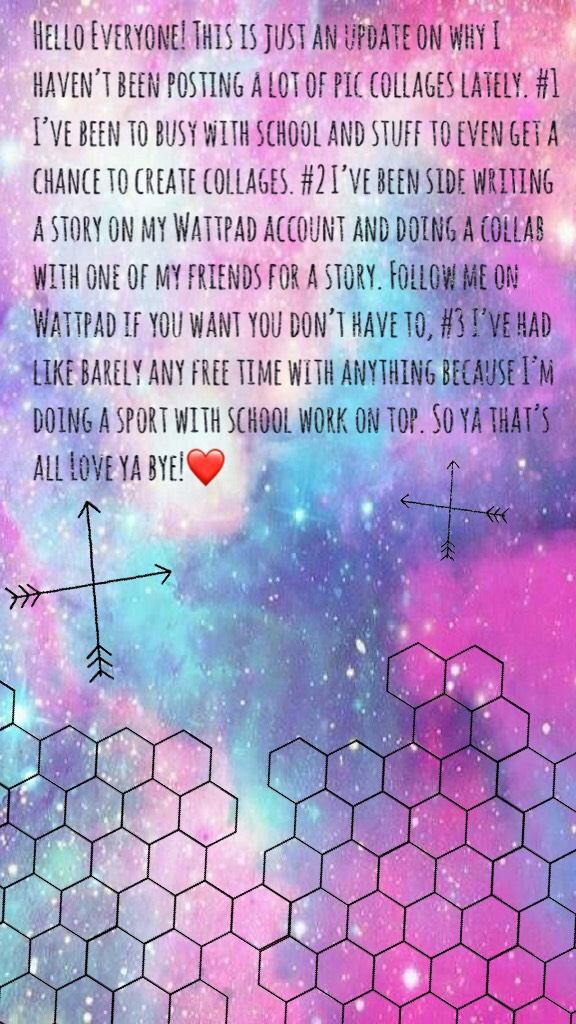 T a p !!
Okay so quick Update!
To sum this up in three bullet points; •I’m busy with school •I’m doing a sport on top of that so that takes up a lot of time • I have a story that I’m working on with my friend and a story on Wattpad @SpiritSoulJoy. These a