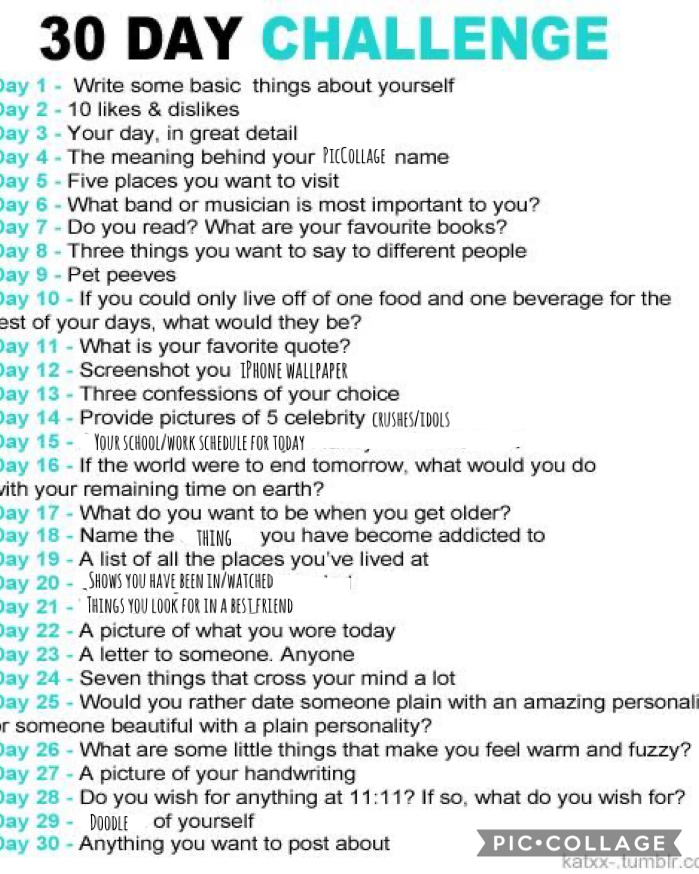 Decided that I’ll start doing this!! Edited a little so that I can answer them all but mostly the same!! Will start tomorrow, looking forward to it!! Do it with me day by day if you like!! X