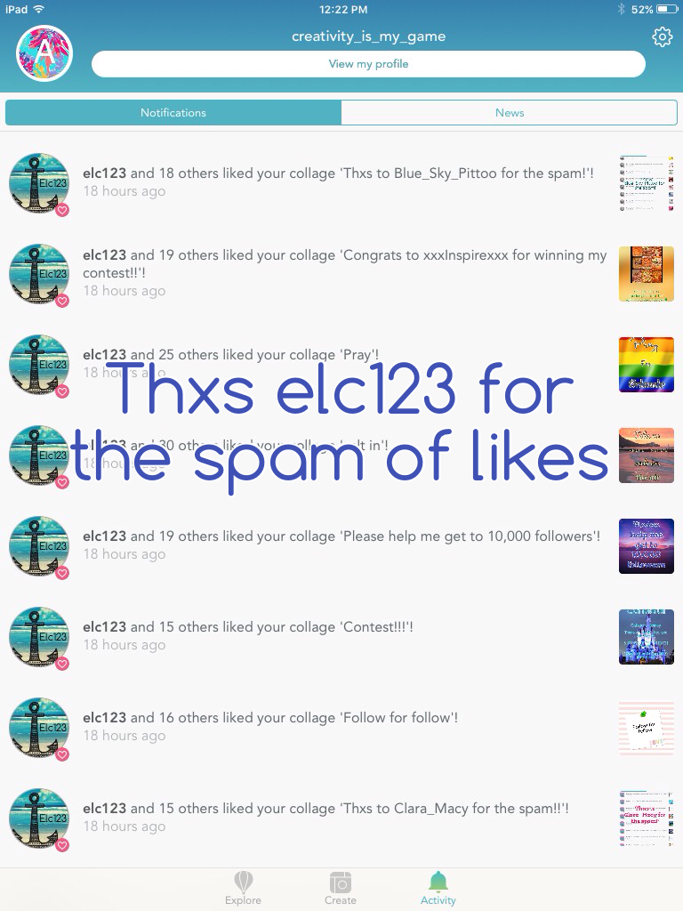 Thxs elc123 for the spam of likes