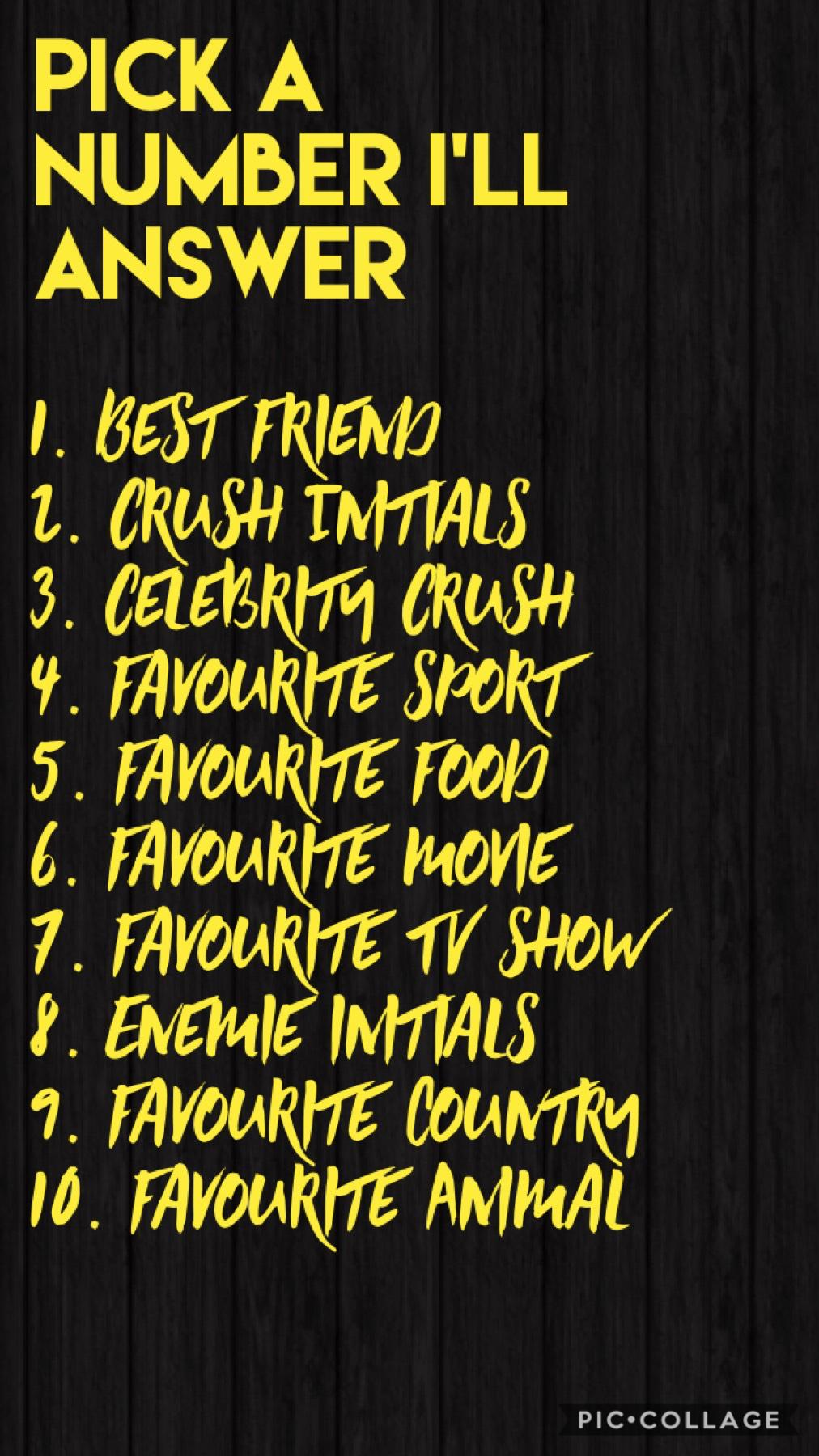 {Click}
Tell me which number and I'll answer sorry if there is a couple at once I'll try to let you all know Thanks  