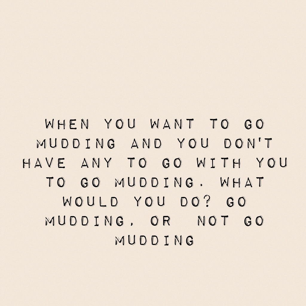 When you want to go mudding and you don't have any to go with you to go mudding. What would you do? Go mudding, or  Not go mudding