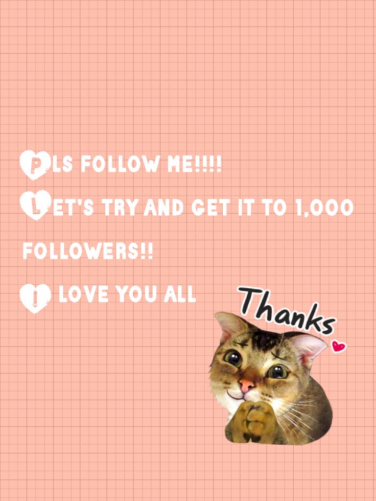 Pls follow me!!!! 
Let's try and get it to 1,000 followers!!
I love you all