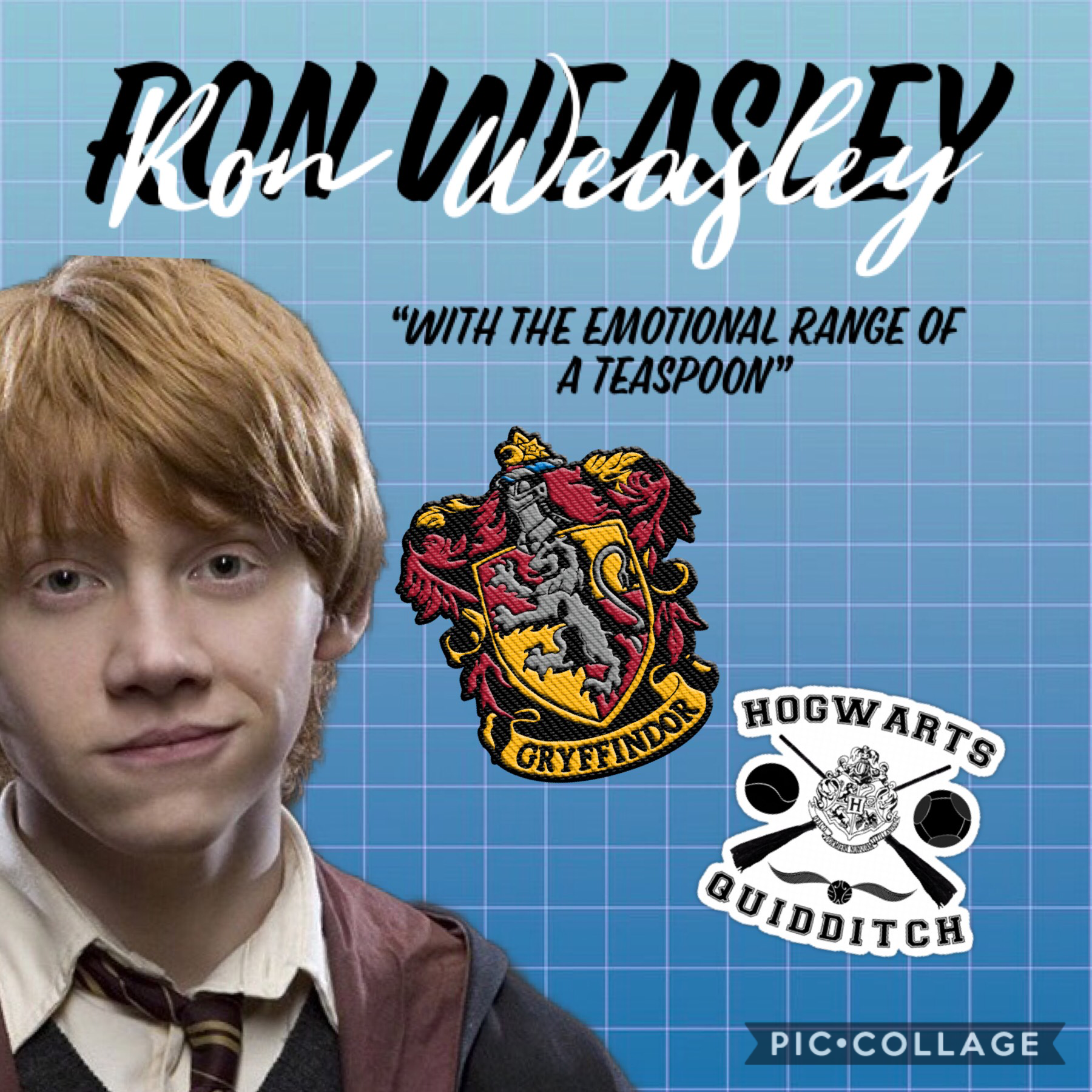 🦄TAPPY🦄

What would we do without Ron, a  proud Weasley,Gryffindor and a great best friend.

Should I continue with these Harry Potter collages?