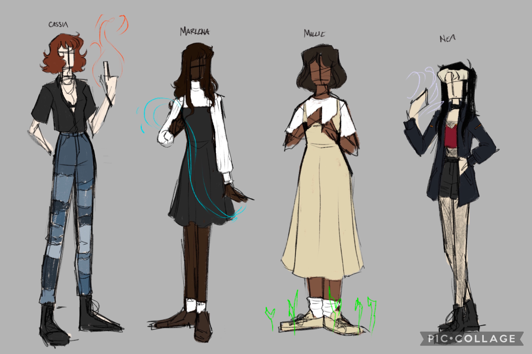 this is the messiest sketch you'll ever get from me but i wanted to get ideas down as quickly as i could. but anyway these are some of my witch ocs from fourth grade that i've kept around for this long for some reason. i hadn't drawn them in a while thoug