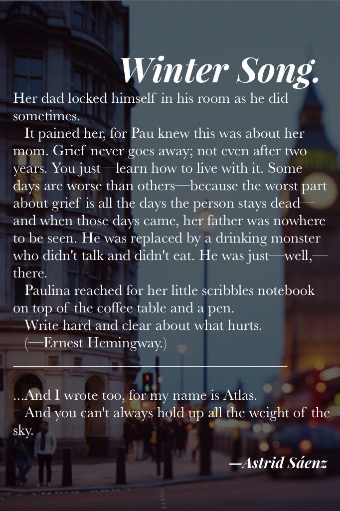 You know what? This story is SO joining #WinterWithAstrid from now on! (Sorry for not posting yesterday,) trying to make it up by introducing Atlas Allen, former narrator. If you have time for feedback, I'd make my day, loves. Good morning!
