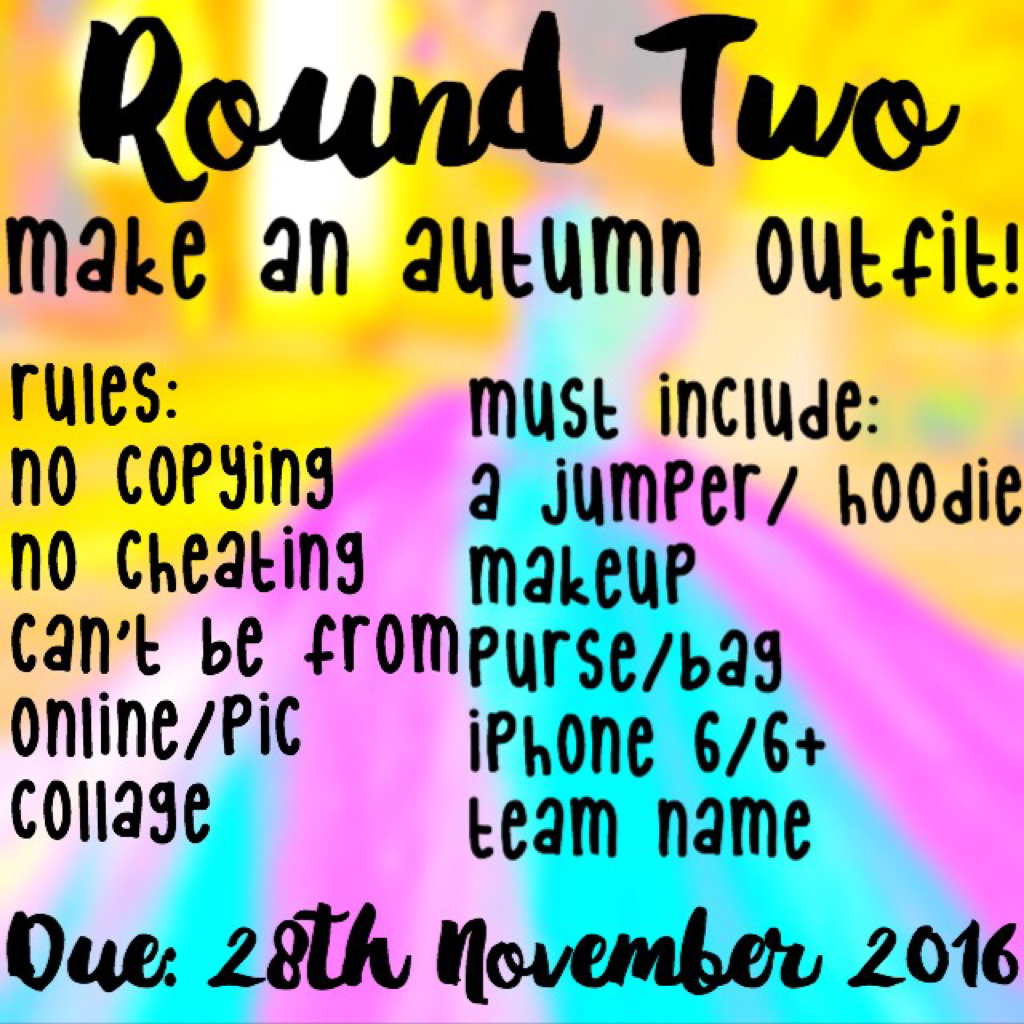 Round Two! Remember to post by 28th November 2016! Good Luck!