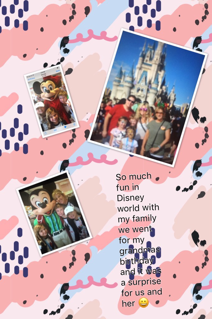 So much fun in Disney world with my family we went for my grandmas birthday and it was a surprise for us and her 😀you should go to Disney it is so much fun and memorable for you and your family to keep it heart 💜 it is magical as they say it is true 😀😄❤️l