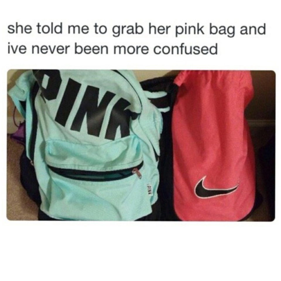 Which bag do u think? My guess is the Nike bag. When the other girls in my grade have something from pink (tbh I've done this twice) they like to make it clear its Pink, and not anything else.