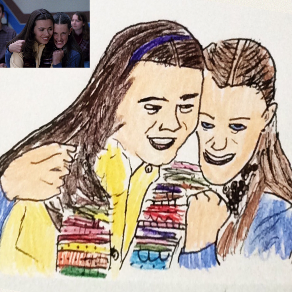 Drawing of Lindsay and Millie from freaks and geeks