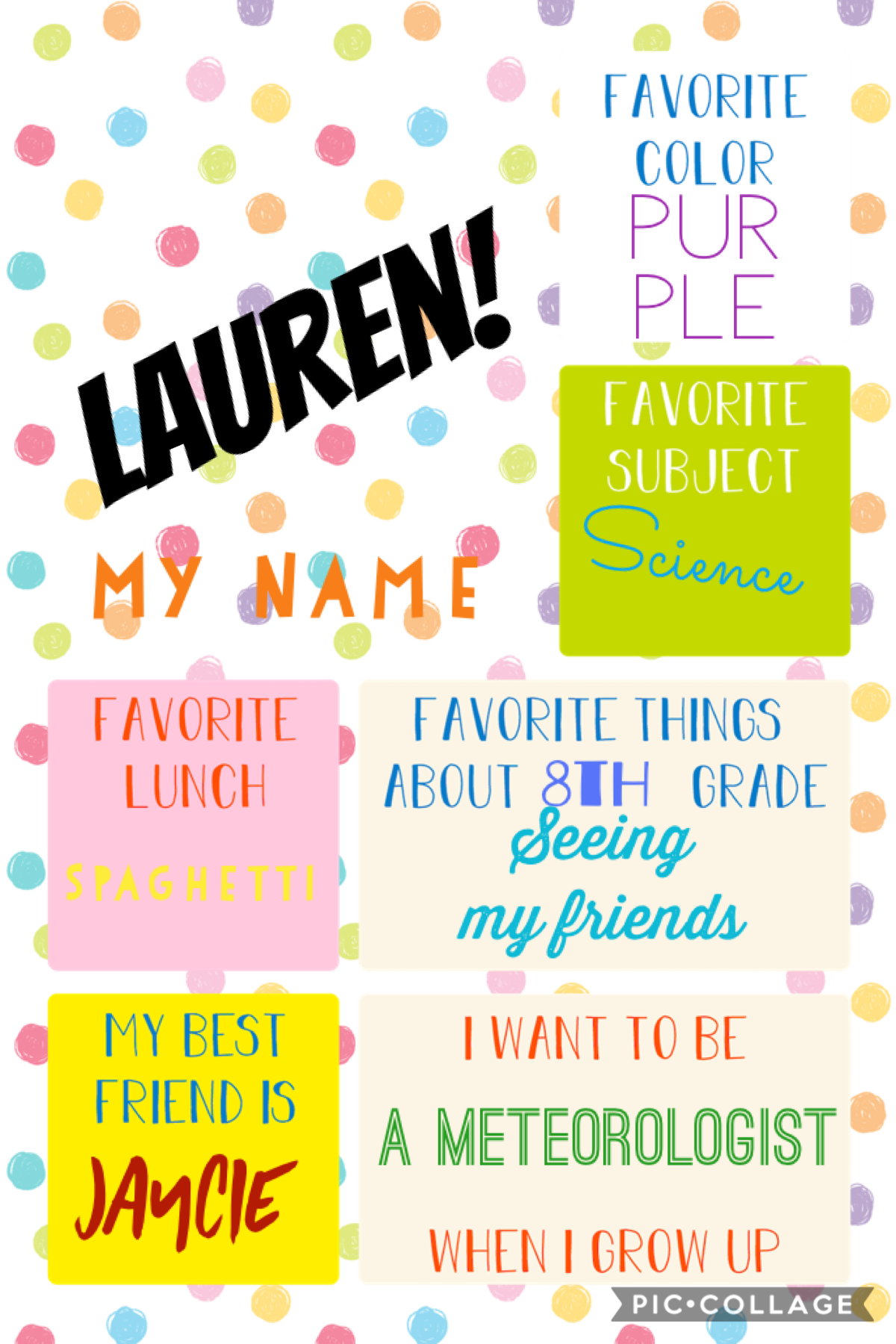 A trial back to school template from @PicCollage! Just info about me and my back to school! Enjoy. 