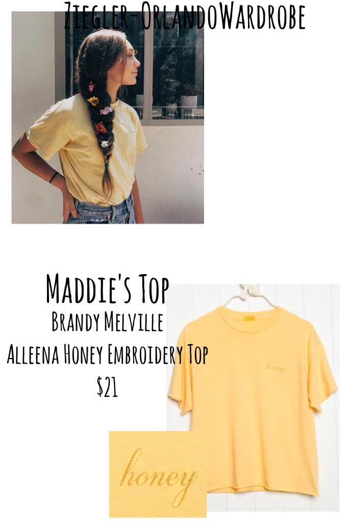 👚Click👚
If you go to her Instagram (@maddieziegler) you can zoom in and see that her shirt does say honey.