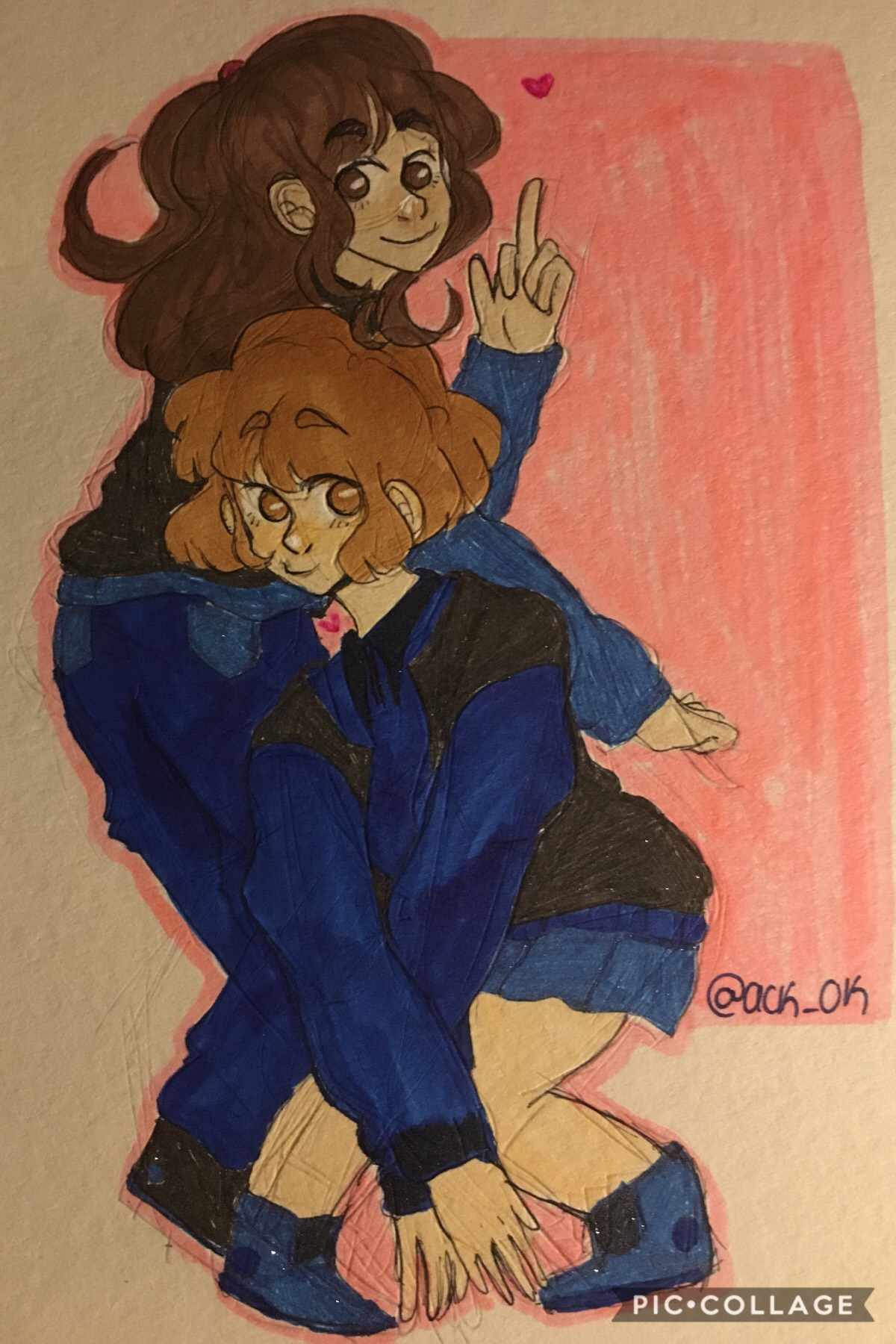 A drawing of me and my friend Karol being idiots ((imma hafta leave her soon and imma cry