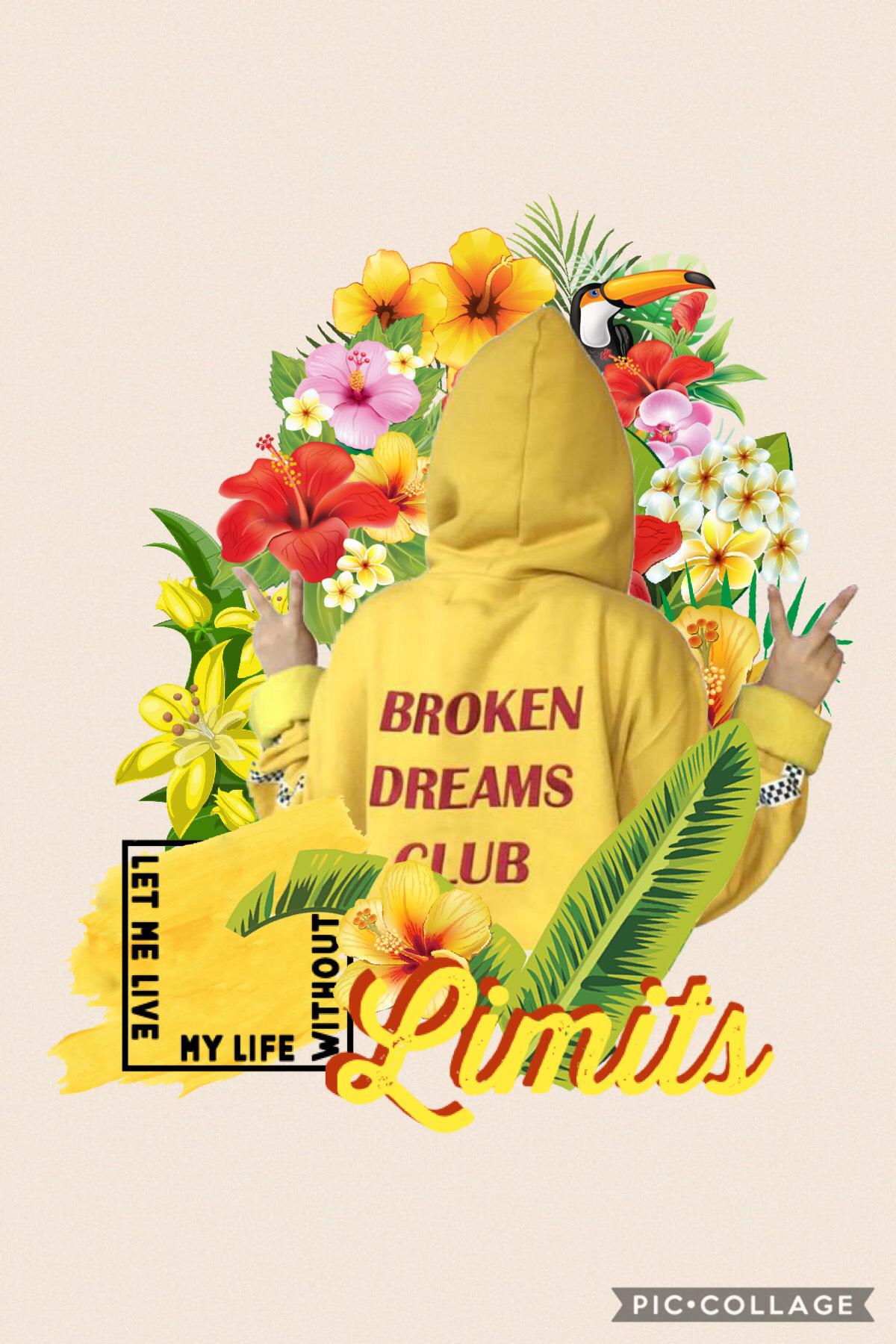 t a p
The message of this collage is not to give up on your dreams but to show that dreams can be broken and I guess we just have to grow from the struggle and besides misery like company. Also it’s yellow 💛💛💛