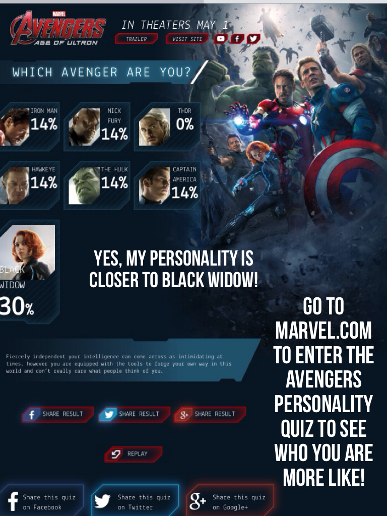 Marvel.com! Click the button that says 'which avenger are you?'