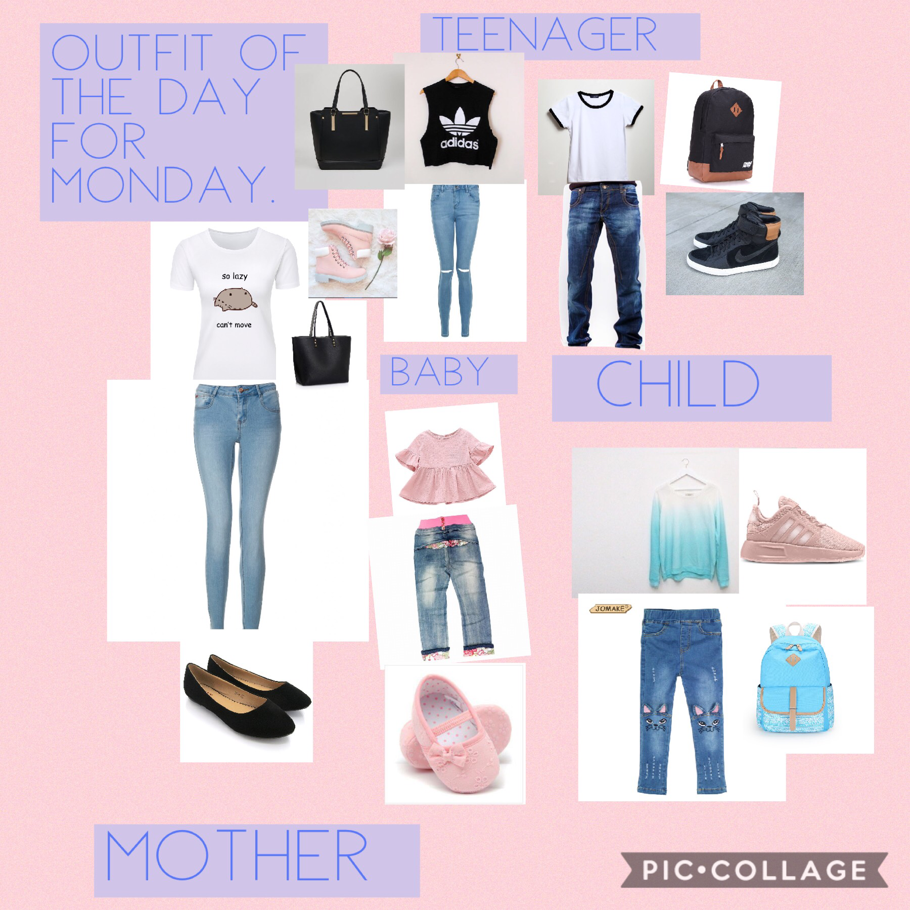 💍👚👕👖👔👗👘👠👙👡👟👞👢🧦🧤🧣💼👝🎒👛👜👓⛑🎓🎩🧢👒👑press
There is an outfit for the mum, the teenage girl, the teenage boy, the young girl and the baby.😀