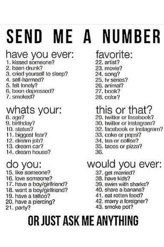 Comment a number and I'll answer