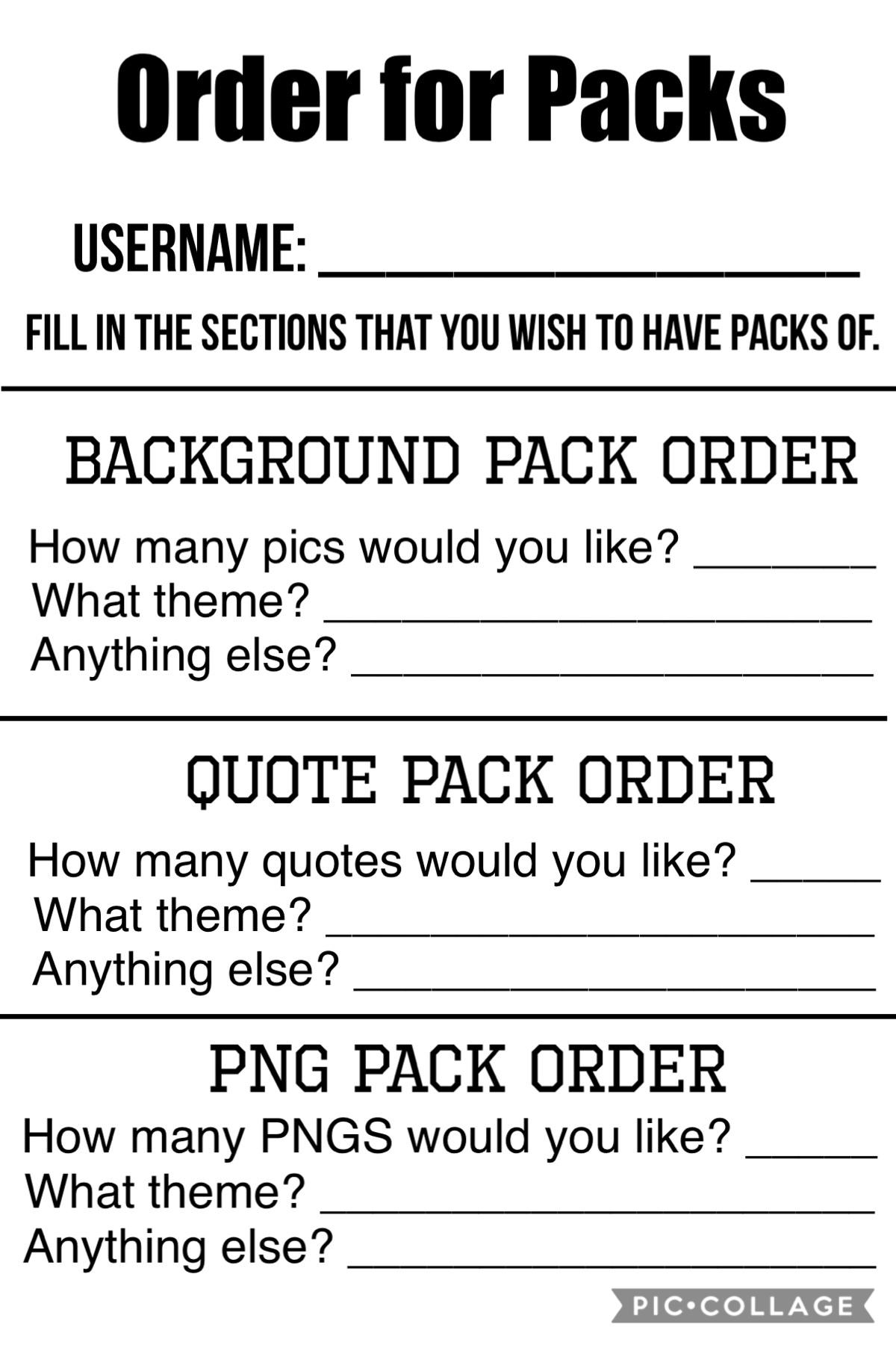 Order for Packs