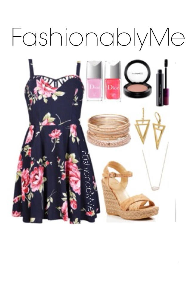 Spring outfit / summer floral cute girly teen inspiration quote fashion like follow nail polish Easter dress with wedges fashion style teen pearl tween piccollage watch makeup beauty ootd summer 
