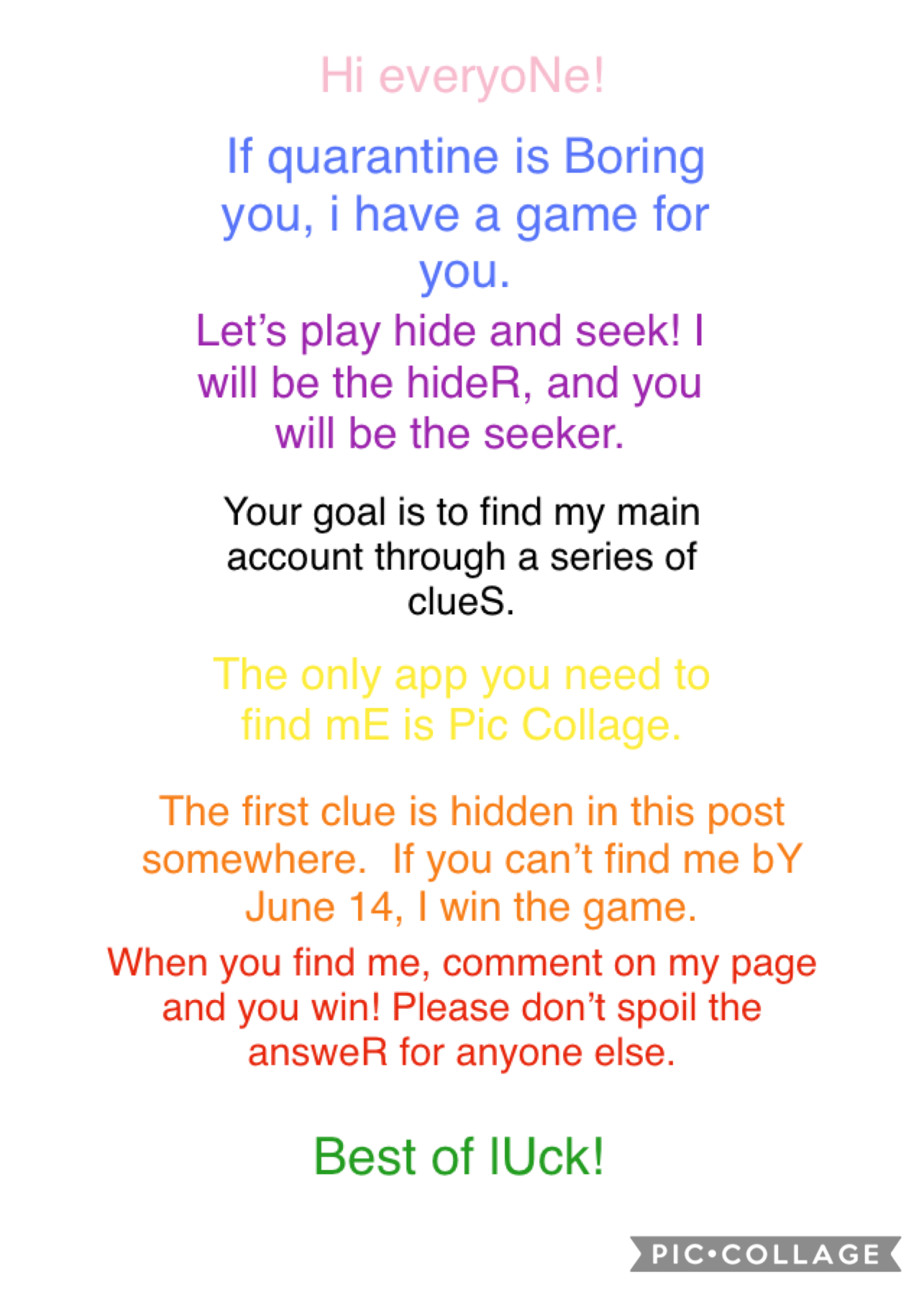 good luck! @🔵🟡🟣🔴🟠🟢 #feature #hideandseek #puzzle 