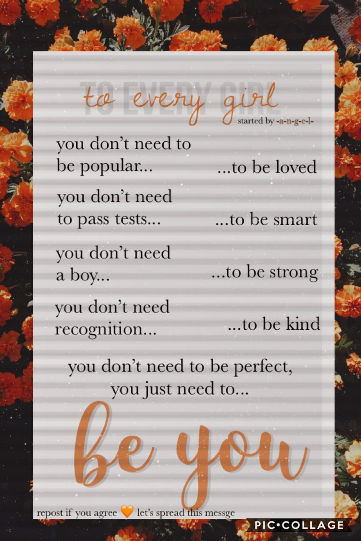 🧡 tap🧡 
This inspirational message came from an amazing girl who has given me confidence. Please follow her and repost this message
xxacidlqve 😚