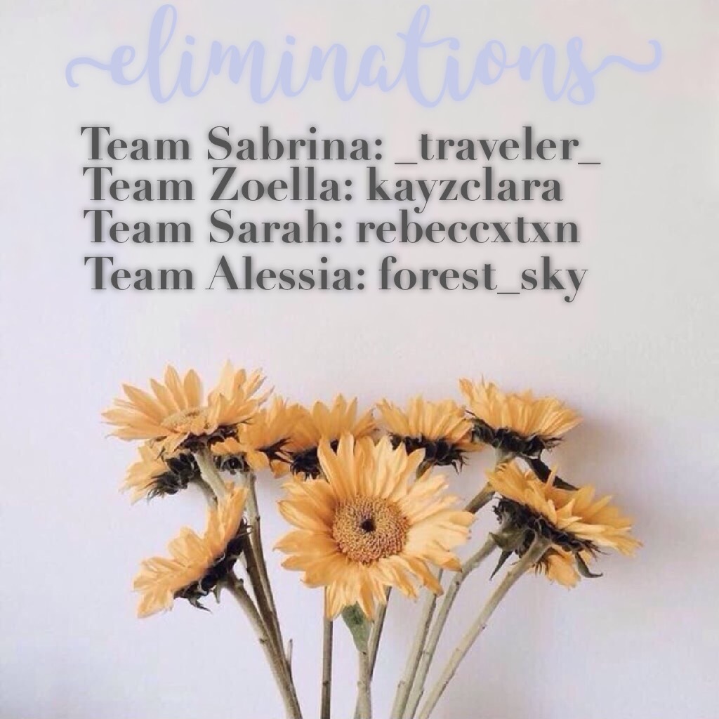Tap!

Eliminations! So so sorry if you got eliminated. Round 3 will be posted after I come back from break. :) xx