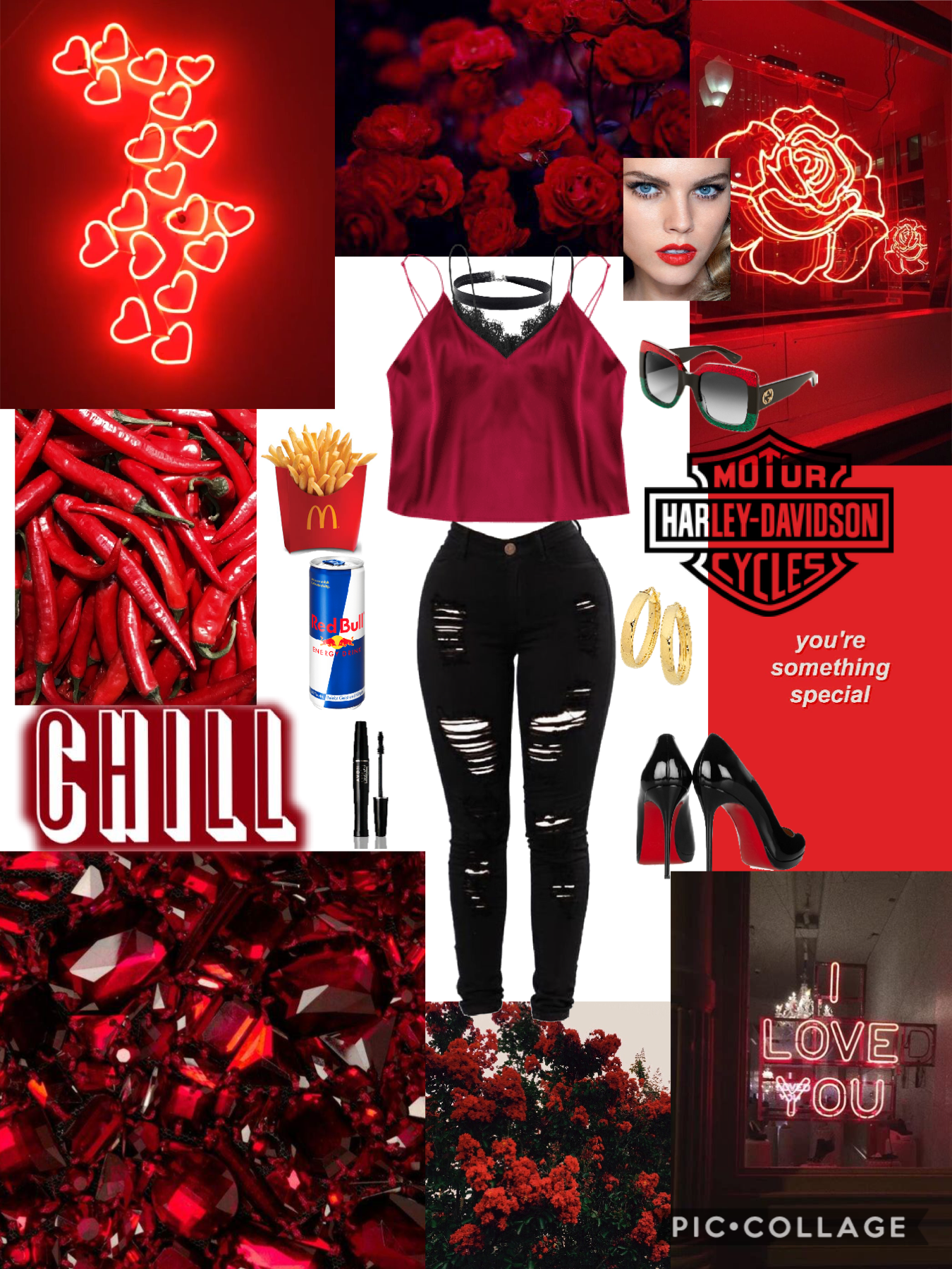 Red ❤️
Hope you guys like this red themed outfit! 

#Red #color #style #collage #outfit #fire #redflames #lips #chill #redbull #gemstone #ruby #like #gold #loud #confidence 