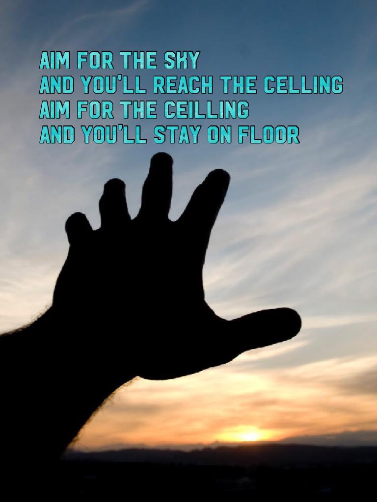 Aim for the sky 
And you'll reach the celling 
Aim for the ceilling 
and you'll stay on floor