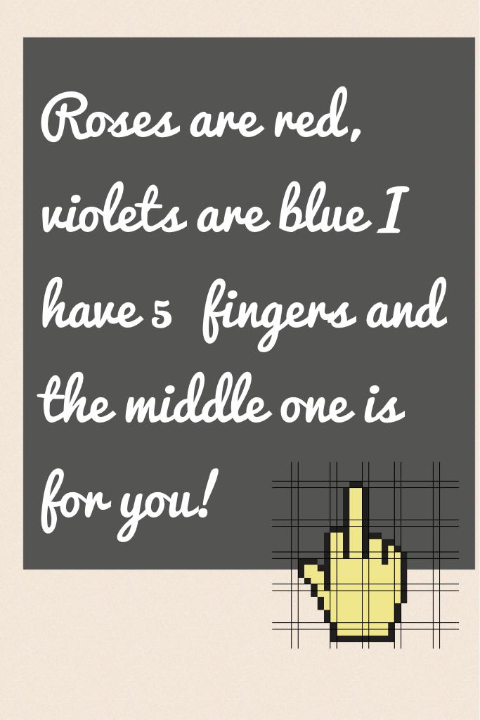 Roses are red, violets are blue I have 5  fingers and the middle one is for you!