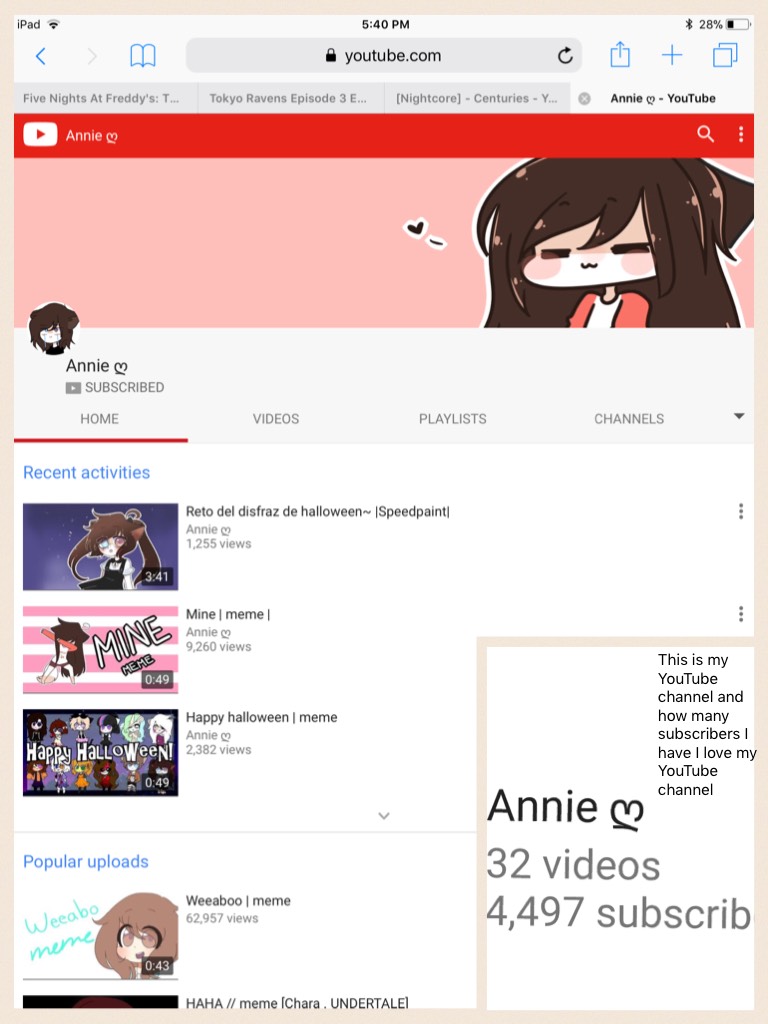 This is my YouTube channel and how many subscribers I have I love my YouTube channel 