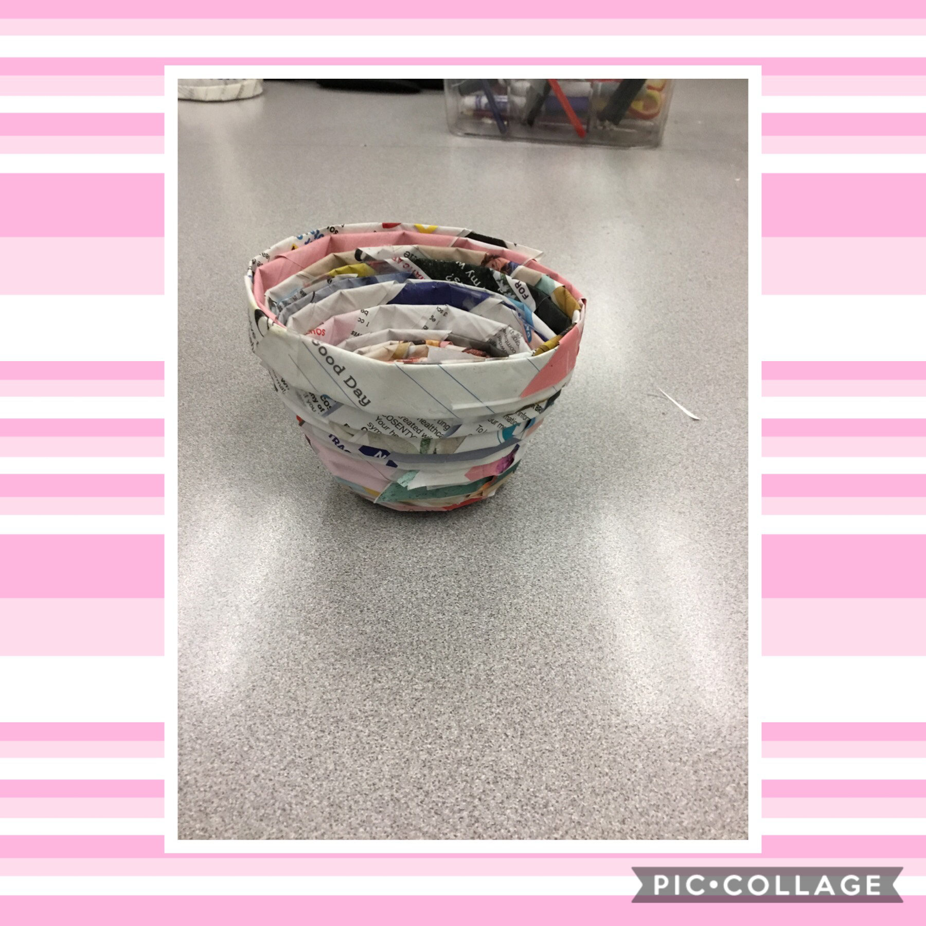 Look what I made its a magazine bowl in art class love art 🖼 🖼🖼🖼🖼