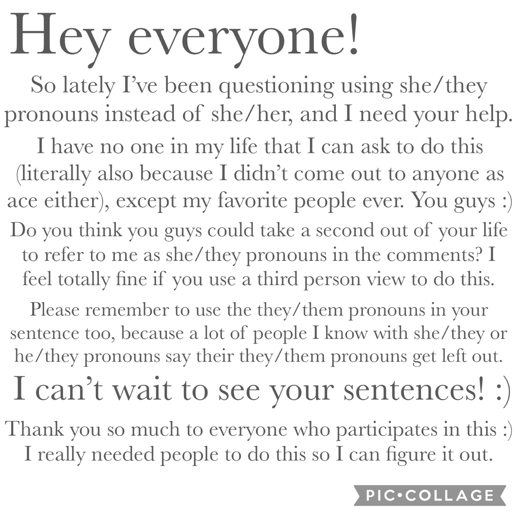 What are your pronouns? Feel free to add that to your comment!