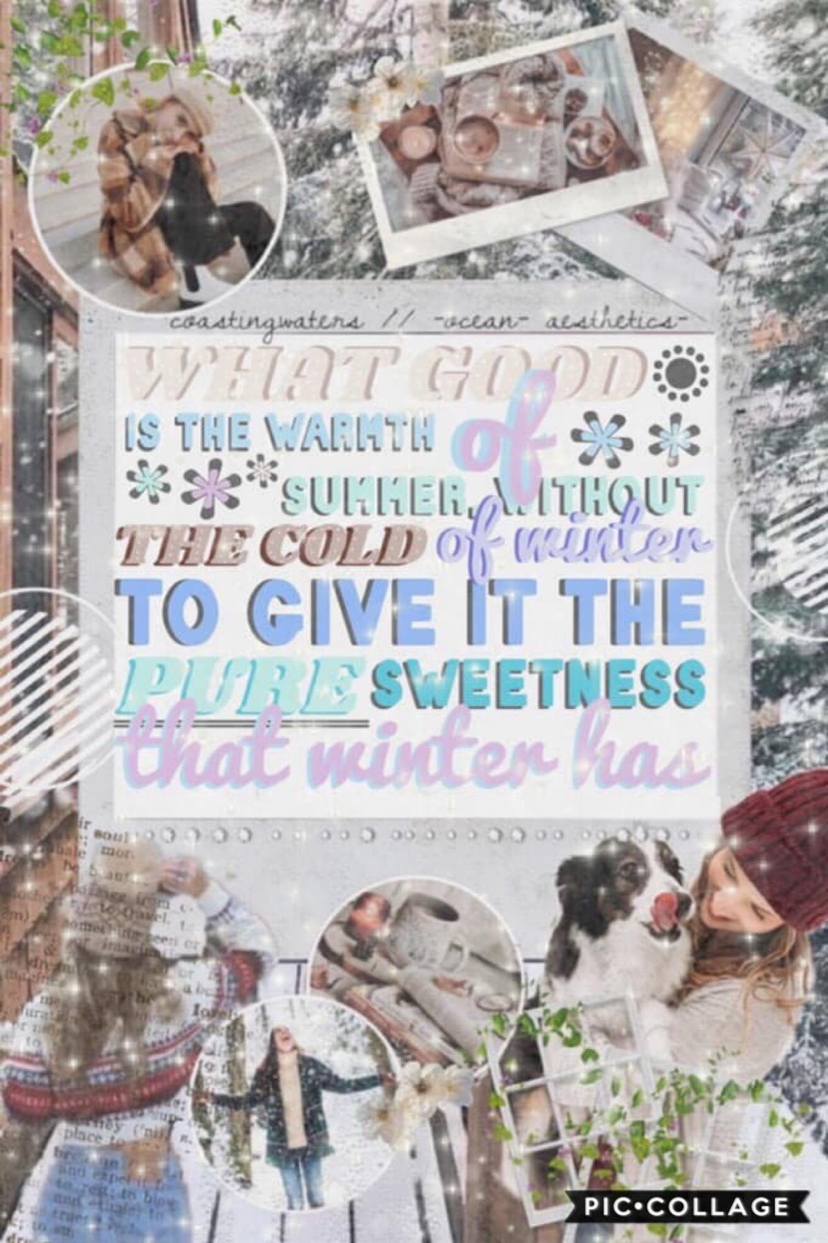 🌨10/12/20🌨
Collab with...-ocean-aesthetics-! She did the wonderful bg and I did the text! (Which is inspired by meandmeonly btw) Go follow them both!! QOTD: Excited for winter? AOTD: Not really, I like warm temperatures :/