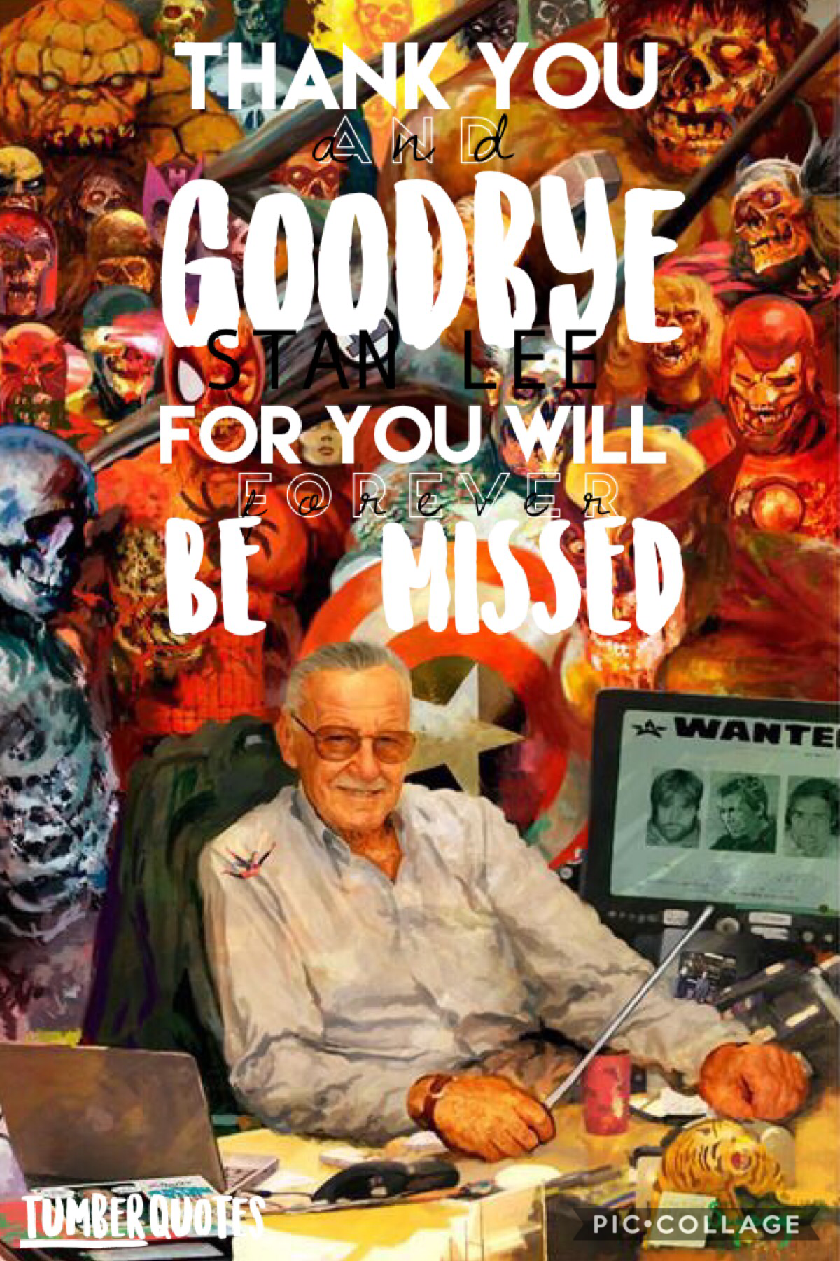 💔tap💔
In the loving memories of Stan Lee. 
Born in 1922 and died in 2018. At the age of 95. 
Father of Marvel. 
Creator of the MCU. 
Superhero of Marvel Comics.
Died before the last Avengers movie.
May Your Legacy Last Forever. 
Thank you and goodbye Stan